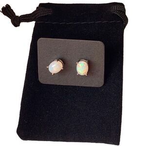 Oval Opal Stud Earrings | Lab-Created Stones + Gift Pouch | October Birthstone